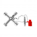 Clé universelle pour armoire de commande (électrique, eau..) avec adaptateur plastique, embout ¼ de tour et chaîne de fixation.